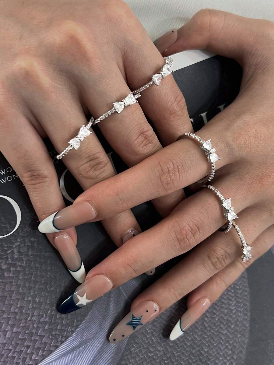 1Pc Silvery Luxury Diamond Ring,Vintage Butterfly Gemstone Ring, Inlaid Zirconia Butterfly Ring,For Women And Girls Holiday,Party, Daily,Jewelry Gifts - Silver - View 1