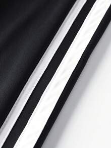 Men's Black Casual Sports Pants, Drawstring Waist With Side Stripe Design, Versatile Straight Leg, Autumn Style - Black - View 7