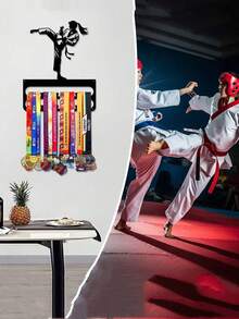 1 Buah Rak Pajangan Medali Emas, Perak, dan Perunggu Taekwondo, Rak Penyimpanan Dekorasi Dinding Logam, Hadiah Sempurna untuk Penghargaan Olahraga, Penggemar Olahraga, Atlet, dan Juara, Pajangan Dalam dan Luar Ruangan, Tahan Cuaca - Hitam - View 5