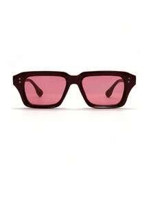 1 Pair Square Full Frame Glasses, Personalized Fashion Glasses, Unisex Style, Casual Glasses, Suitable For Daily Wear, Street Photography And Party Accessory, Back To School Season - Burgundy - View 2