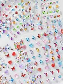 10/4/1 Sheets Sequin Heart Star Stickers Self-Adhesive Rhinestone Diamond Shape Design For Makeup And Clothing, Multi-Color Diamond Face Gems For Valentine's Day, Festivals, Parties And Events - Multicolor - View 10