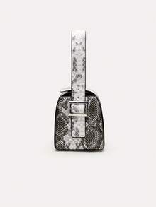 TuEzra Mini Gray Snakeskin Textured Cube Crossbody Purse - Grey - View 6