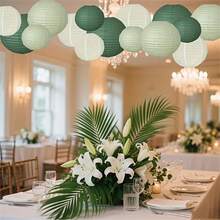鄉村風鼠尾草綠紙燈籠裝飾 - 圓形免電池吊飾，適用於婚禮、生日、聖誕節及春夏派對 - 綠色 - 查看 8