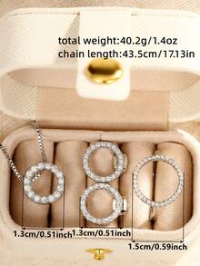1 Set Of 4pcs Romantic Cubic Zirconia Ring, Necklace, Earrings With Gift Box, Women's Wedding Anniversary Gift - 1# - View 4
