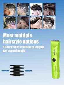 HIENA Green Portable Hair Clipper, Oil Head Carving And Cutting Mini Shaver, Rechargeable Small Trimmer With Comb/Brush - Green - View 3