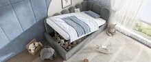 إطار سرير أريكة سرير نهاري 90x200 سم مخمل رمادي - رمادي - مشاهدة 5