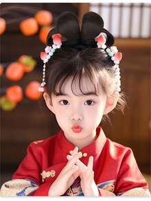 Hanfu Gaya Kuno Wig Satu Potong untuk Pertunjukan Tahun Baru, Sanggul Rambut, Aksesori Rambut Kostum, Gaya Dinasti Tang, Penutup Rambut, Bantalan Rambut - Dark Brown - View 8