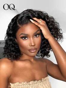 OQ Hair Deep Wave Curly Human Hair Wear And Go Glueless Wig 14-20 Inch 180% Density 4x4 Transparent Lace Natural Black Pre-Cut And Pre-Plucked Hairline Glueless Wig Soft Texture Gifts For Women - S1 - View 3