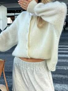 Women's Apricot Button Front Cardigan Sweater Jacket, Fashion Commuter Style, Autumn/Winter - Apricot - View 11