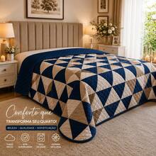 Cobre Leito Queen Dupla Face 2,60x2,40 Matelado Ultrassônico Estampas Exclusivas Decoração - Azul Royal - Visão 5