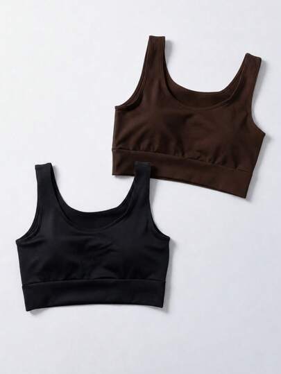 KIT 2 Tops Suplex Com Bojo Removível Tecido Duplo Cós Largo Conforto Academia ref.866 Cropped Fitness
