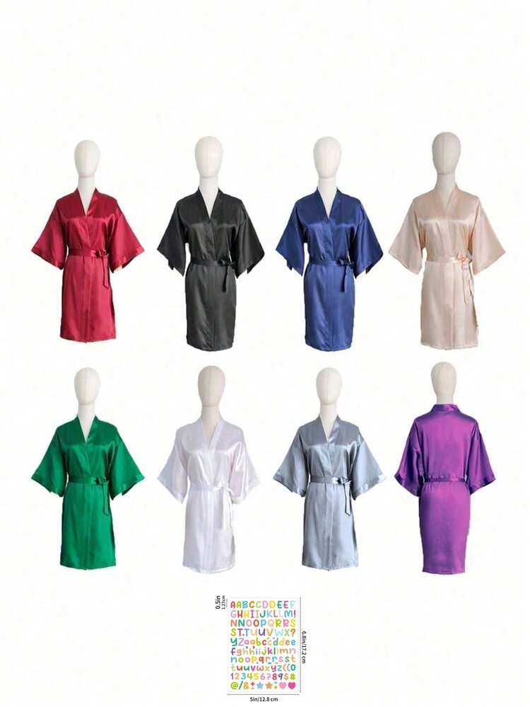 Custom Satin Bridal Robe, Short Sleeve Design, Custom Bridesmaid Bridal Robe, Personalized Satin Robe, Custom Bridal Robe, Bridesmaid Preparation Robe, Wedding Party Robe, Lace Trim Robe, Custom Name Robe, Bridal Robe Gift (Short Sleeve Style/Size: XL) - Multicolor - View 9