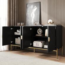 Modern White Sideboard With Shelves - Spacious Storage Area For Living Room/Dining Room - Black - View 2