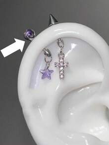 1pc Star Cartilage Ear Cuff High Position Ear Bone Colorful Zirconia Pentagram Scepter Versatile Cool Stud - Star Stud Earrings - View 10