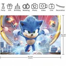 Authorized 1PC Healing Adventure Sonic Theme Birthday Party Decoration Backdrop (82.7x59.1/59.1x39.4/39.4x29.5 Inch), Suitable For Boys Girls Birthday Party Background, Children Newborn Cake Table Party Wall Decoration Banner, Outdoor Indoor Photography Photo Backdrop Props - Multicolor - View 10