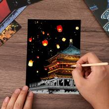8Pcs Sparkling Metropolis Scratch Art Papers, Scratch Off And Make Your Own Unique Night City View - Black Magic Paper DIY Craft, Stress Relief, Perfect Gift For Birthdays, Thanksgiving & Christmas, Random Style - 8-piece Scratch Paper Art Kit - View 4