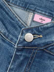 Chuu Celana Jeans Model Flare dengan Banyak Saku dan Rumbai untuk Musim Gugur - Biru - View 7