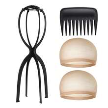 2 Sizes Optional Wig Display Stand Combo, Portable Wig Rack With Wig Caps & Detangling Comb For Wig Daily Care, Halloween - View 8