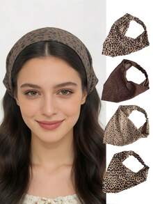 4pcs Leopard Print Triangle Headband/High Quality Elastic Headband/Unisex Hair Accessory/Hottie Style Hair Band/A Gift For Friends - Multicolor - View 6