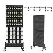 Techigher Mobile Metal Pegboard Display Stand On Wheels, Professional Perforated Panel Tool Organiser Rack With Hooks, Retail & Craft Storage, 61x152cm - Multicolor - View 1