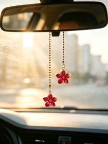 1pc Alloy Cherry Blossom Car Rearview Mirror Hanging Decoration, Car Interior Accessory - A - View 5