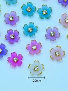 100 / 50顆/包 20MM 花朵圓形亮面水晶水鑽 DIY 平底黏貼珠飾，適用於衣物、包包、鞋子裝飾 - 20五瓣花 - 查看 2