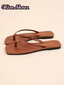 Women's Flat Flip Flop Sandals, Summer Fashion Vacation Style Comfortable Black Round Toe Sandals Suitable For Outings, Gatherings, Home, Travel, Beach - Brown - View 3
