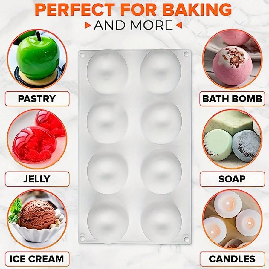 8-Cavity Apple Silicone Mold For Baking Mousse Cake, Dessert, Bread, Chocolate, Fruit, Pudding, Gel, Ice Cream, Christmas Cake Decoration, Non-Stick And Easy Release, Apple Shape, Also Suitable For Soap And Candles, Non-Stick And Easy To Clean, Oven And Microwave - View 1