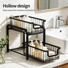 1pc Double Layer Black/White Kitchen Storage Rack, Under Sink Organizer, Multi-Compartment Drawer Storage Shelf, Suitable For Kitchen, Bathroom, Cabinet And More - View 5