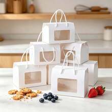 5pcs/10pcs White Window Handle Box For Cookies, Sandwich Crackers, Soda Crackers, Macarons, Candy, Mini Snacks, Suitable For Birthday, Party, Wedding Gift Packaging - View 7