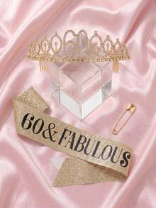 2pcs/Set Birthday Crown & Sash Gift Set, Gold Rhinestone Tiara And Glitter Fabulous Sash, Suitable For Women & Girls Sweet 16, 21st, 40th, 50th, 60th Birthday Party Decoration - Gold - View 17