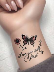 Temporary Tattoo Stickers Waterproof Reusable Body Art For Women, Pink Butterfly And Flower Design For Arm, Leg, Shoulder, Beach, Party, Everyday Style - Multicolor - View 2