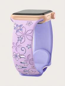 Two-Tone Floral Engraved Silicone Sports Watch Band For Apple Watch 41mm 40mm 44mm 45mm 42mm 46mm 38mm 49mm, Cute Boho Western Bauhinia Style For Women, Compatible With IWatch 11 10 9 8 7 6 5 4 3 2 1 Ultra - Bauhinia - View 25