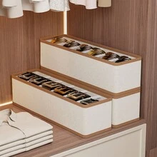 OrdoVault 6-Grid Multi-Piece Bra Storage Box, Belt Storage Basket, Closet Organizer, Foldable, Stackable, Space-Saving, Suitable For Home, Wardrobe, Sorting And Organizing Organizer - Beige, Halloween, Christmas Gift - View 2