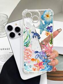 1pc Summer Fashion Cute Turtle, Starfish, Floral Pattern Printed Phone Case, TPU Four-Corner Anti-Drop Protective Cover, Suitable For IPhone17/17Pro/17ProMax/16/16Pro/16ProMax/15/15Pro/15ProMax/14/13/12/11, Daily Gift For Family, Friends And Lovers - Multicolor - View 2