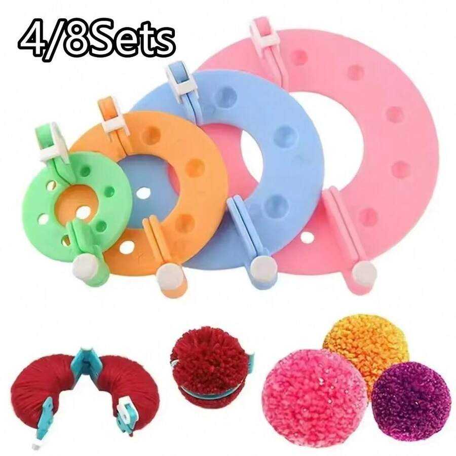 4/8Sets Pom Pom Maker, Plastic Pom Pom Knitting Tool Set, Handmade Knitting Tool DIY Craft Accessories, Random Color