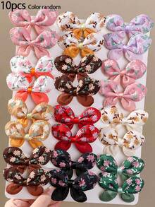 10pcs Girls Multicolor Random Double Layer Bow Flower Fabric Bow Hair Clips Bangs Back Of Head Hair Clips Hair Accessories For Daily Use - Multicolor - View 8