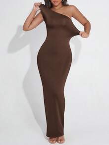 Women's Multi-Functional Strapless Bodycon Dress (Can Be Folded Into Skirt) - Chocolate Brown - View 7
