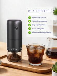 CLITON Penggiling Kopi Elektrik Mini Portabel, Pelat Penggiling Keramik yang Dapat Diatur untuk Penggilingan Merata, Lampu Indikator Daya Tipe-C, Kontrol Satu Sentuhan, Cocok untuk Pojok Kopi di Rumah, Berkemah dan Bepergian, Hadiah Kopi Liburan yang Elegan - MultiWarna - View 9