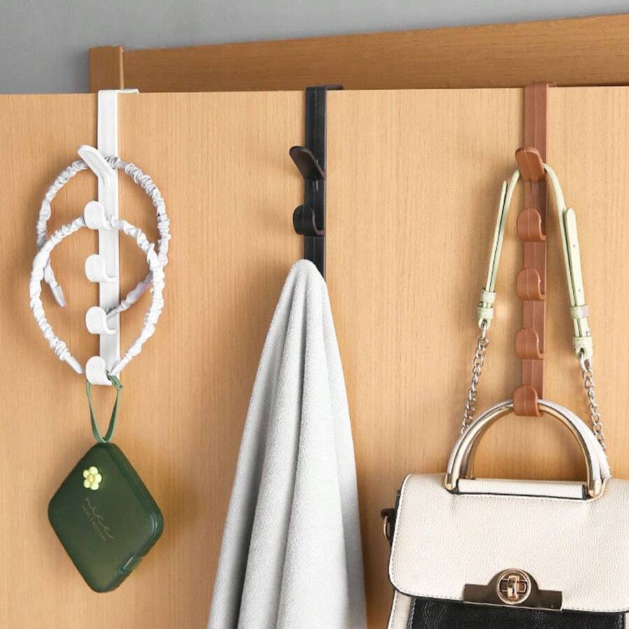 3pcs/Pack Over-The-Door Clothes & Hat Hooks - Black Multi-Functional Towel Rack | Space-Saving Vertical Hook Rack | No-Drill Over-The-Door Towel Rack (Suitable For Bathroom And Bedroom) (3/1pcs Optional)
