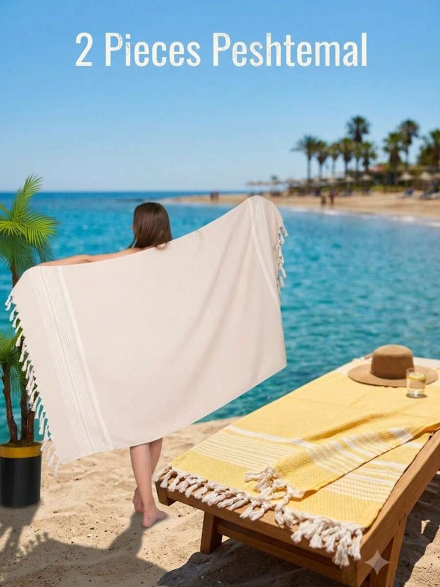 2 Pieces %100 Cotton Mykonos Peshtemal, 2 Peshtemals In Same Colour, 2 Peshtemal Suitable For Beach And Home Use