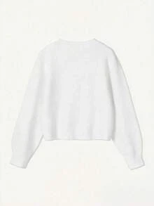 Plus Size Women's Spring/Autumn/Winter New White Round Neck Single-Breasted Knit Cardigan, Casual Y2K Style, Suitable For Daily Commute Wear - White - View 6