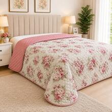 Cobre Leito Queen Floral 2,60x2,40 Dupla Face Macio Matelado Acabamento Premium - Rosê - Visão 4