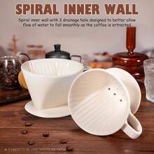Noarixa Pour Over Coffee Dripper, Ceramic Pour Over Coffee Maker With 3 Holes Flat Bottom, Easy Manual Brew Maker, Porcelain Slow Filter Cone For - White - View 5