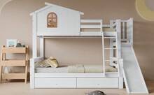 Bed Frame With Windows And Ladder – Kids And Adults Bed - White - View 9