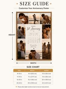 1st Anniversary Customized Photo Collage Canvas Wall Art, "Our First Year Together" Commemorative Poster, Romantic Gift For Him And Her, Optional Frame, Customizable Photos And Text For Wedding/Anniversary Wall Decor - Multicolor - View 6