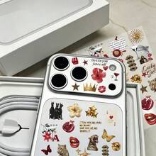 1 Sheet Y2K Vintage Embossed Stickers, Red Distressed Aesthetic Journal Stickers, DIY Decorative Decals For Phone & Tablet Camera Lens - 1 Pc - View 9