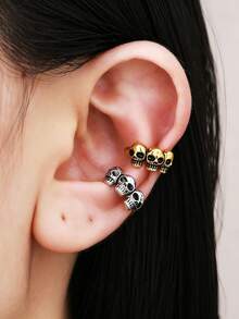 1/2pcs Vintage Gothic Punk Skull Decor Ear Clips, Halloween Witch Style Jewelry, Unisex Gift - Multicolor - View 1