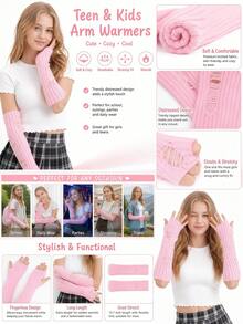 1 Pair Hollow Out Distressed Knit Fingerless Gloves, Mid-Length Arm Warmers, Warm Fashion Knitted Arm Sleeves For Girl, Suitable For Cold Winter - 1Pair - View 5