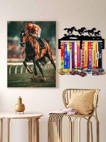 1pc Metal Medal Display Rack For Horse Racing Competition Gold, Silver, Bronze Medals, Wall Decor Storage Holder, Suitable For Sports Awards, Weather-Resistant For Indoor/Outdoor Display, Perfect Gift For Sports Fans And Champions - Black - View 6